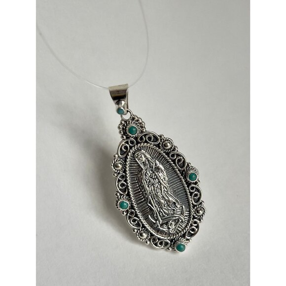 Turquoise Sterling Silver 925 Our Lady of Guadalupe Pendant - Picture 12 of 16